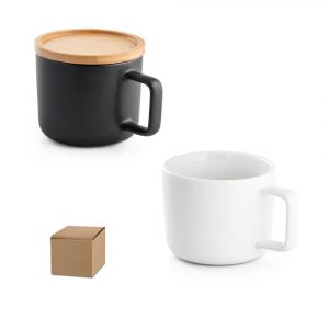 FANGIO. Tasse aus Keramik 230ml mit Deckel aus Bambus, der als Untersetzer dient-94251