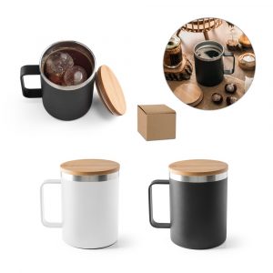LAUDA. Becher aus 90% recyceltem Edelstahl mit Bambusdeckel 420 mL-94276