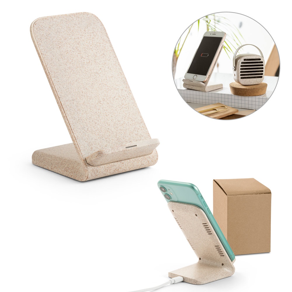 ENGLERT. Smartphone-Halterung mit induktiver Ladestation aus Weizenstroh und ABS-97932